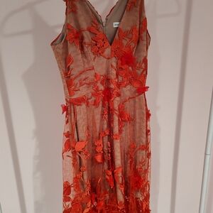 Dress the Population Orange Floral Lace Midi Dress